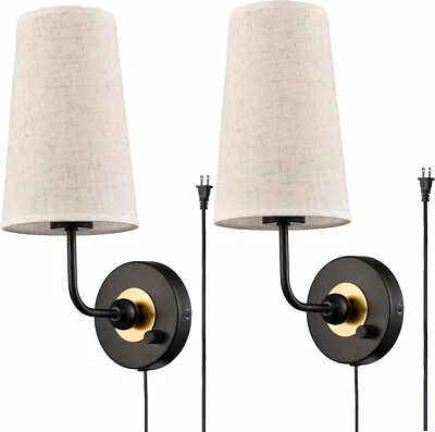 CLAXY Plug in Wall Sconces Set of Two Black Wall Lamps Set of 2 Modern Wall Sconce