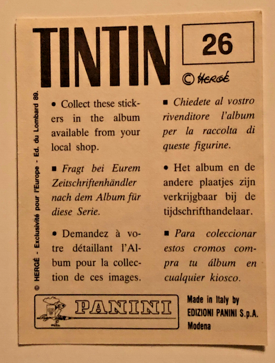 N°26 PANINI TINTIN HERGE LOMBARD 1990 MILOU CAPITAINE HADDOCK