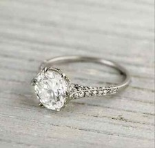 Art Deco Style Round Cut 2CT Moissanite Wedding Ring 14K White Gold Plated Ring