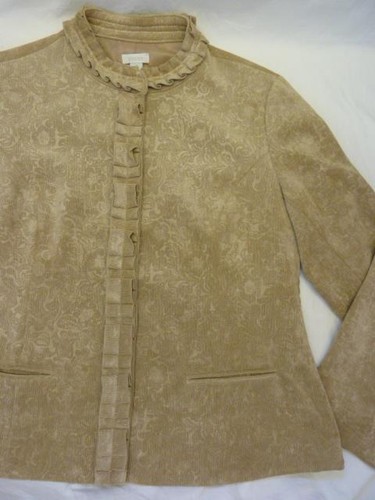 Chicos Romantic Ruffle Floral-Paisley Jacquard Flocked Pinwale Snap Jacket~2=M/L - Picture 10 of 12