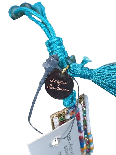 Deepa Gurnani Kaitin Beaded Adjustable Bracelet Aqua Blue Hand Embroidered - Picture 5 of 6