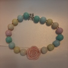 Rose Flower Bubble Gum Adult And Kids Beaded Pink Pastel Necklace 21" New