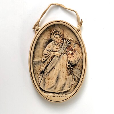 Antique Osborne Ivorex 1900s Sarah Gamp Charles Dickens 3D Oval Wall Plaque 4.5''