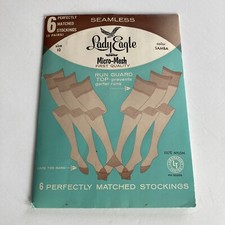Vtg stockings 3 pair seamless garter top Micro Mesh nylon Hose Sz 10 New 1950/60