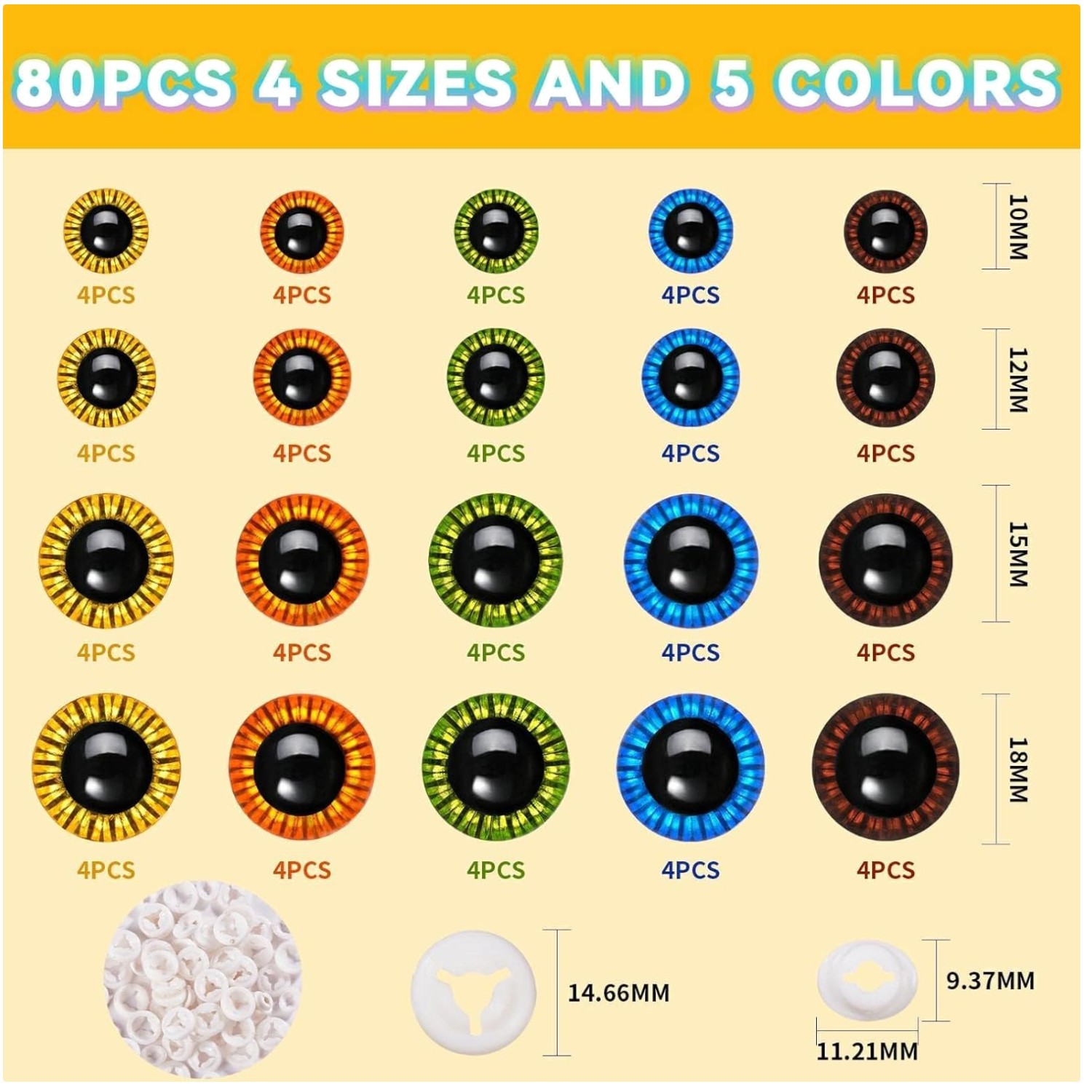 80 PCS Colored Safety Eyes for Amigurumi Crafts