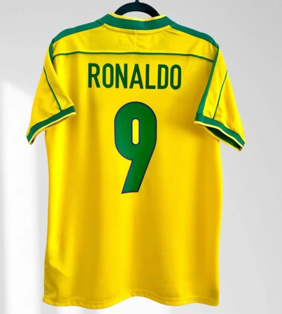 BRAZIL 1998 RONALDO #9 Home Yellow & Green Short Sleeve Men Retro Soccer Jersey