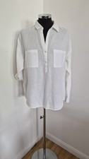 Mango White Linen Cotton Shirt Blouse Size S Roll Tab Sleeve Casual Summer Top