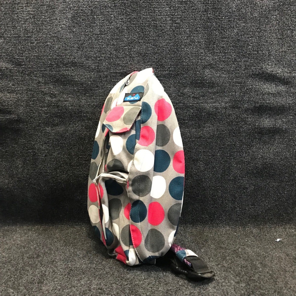 KAVU Grey Green Polka-Dot Print Rope Sling Pack Backpack  Sporty Hiking Gorpcore KAVU Rope Sling Bag Grey Polka Dot Adjustable Strap  main image 2