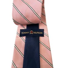 Tommy Hilfiger Silk Tie Pink Navy Stripe USA Made Classic Necktie