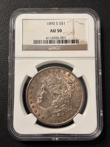 1890 S $1 Morgan Silver Dollar - Graded NCG AU50 - Great Luster Coin!