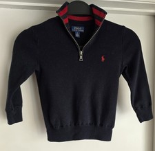Polo Ralph Lauren Kids Cotton Sweater 5 Navy Blue Red Long Sleeve Preppy 1/2 Zip