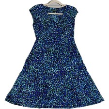 Lauren Ralph Lauren Blue Green Mosaic Print V-Neck Sleeveless Dress Size 8