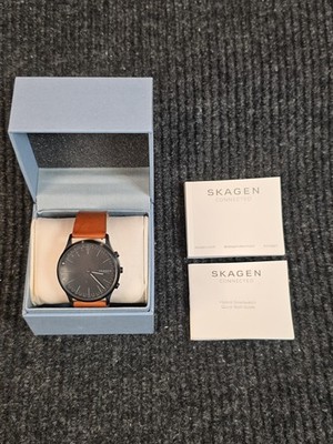 Skagen Hybrid Smartwatch Model NDW3A Watch Black Case Brown Leather NEED BATTERY