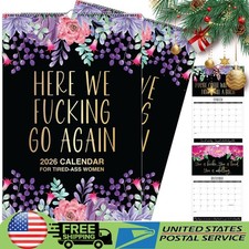 1/2x Wall Calendar Here We F cking Go Again 2026 Calendar For Tired-Ass Women