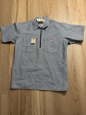 Ben Davis Men's Short Sleeve Zip Front Cotton Work Shirt Black Stripe Medium