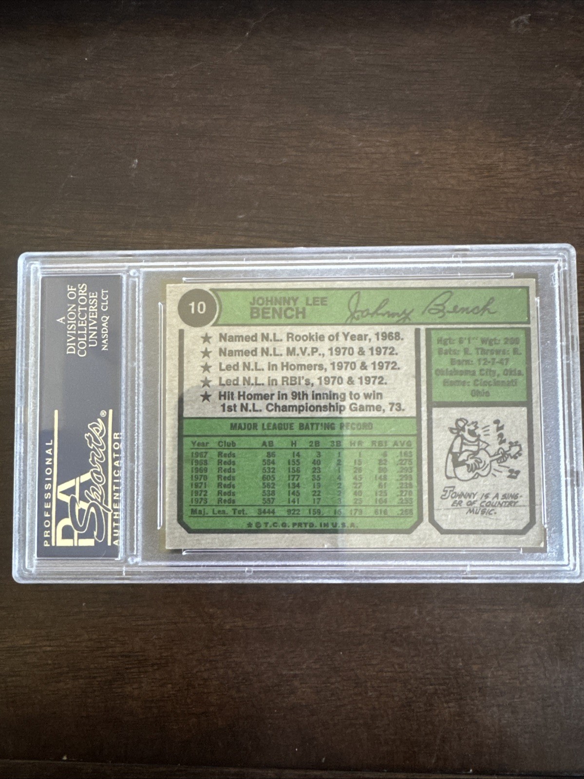 1974 Topps Baseball Johnny Bench Cincinnati Reds #10 PSA 5 EX view 2