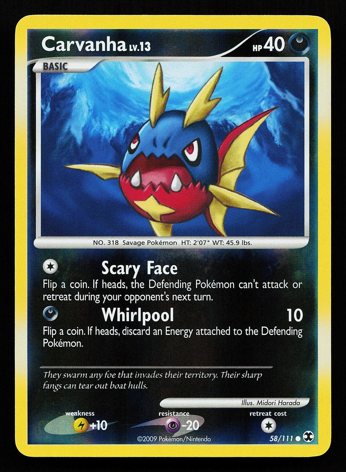 Carvanha 58/111 Reverse Holo Rising Rivals Pokémon Card