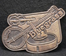 XB01122 VINTAGE 1970s BLUEGRASS INSTRUMENTS MUSIC GENRE MENS BRASS BELT BUCKLE