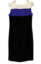 Jones Wear Striped Dress Sz 8 Black White Purple Sleeveless Sheath Knee Y2K