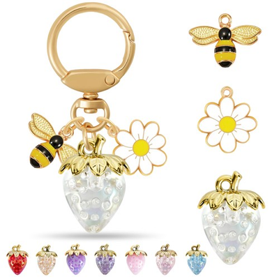 #ad Strawberry Bag Charm with Flower amp; Bee for Handbags or Wallet Cute Strawberr... $8.88
