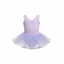 Kids Girls Ballet Leotard Dress Purple Tulle Skirt One Piece Size 110 2T -3T