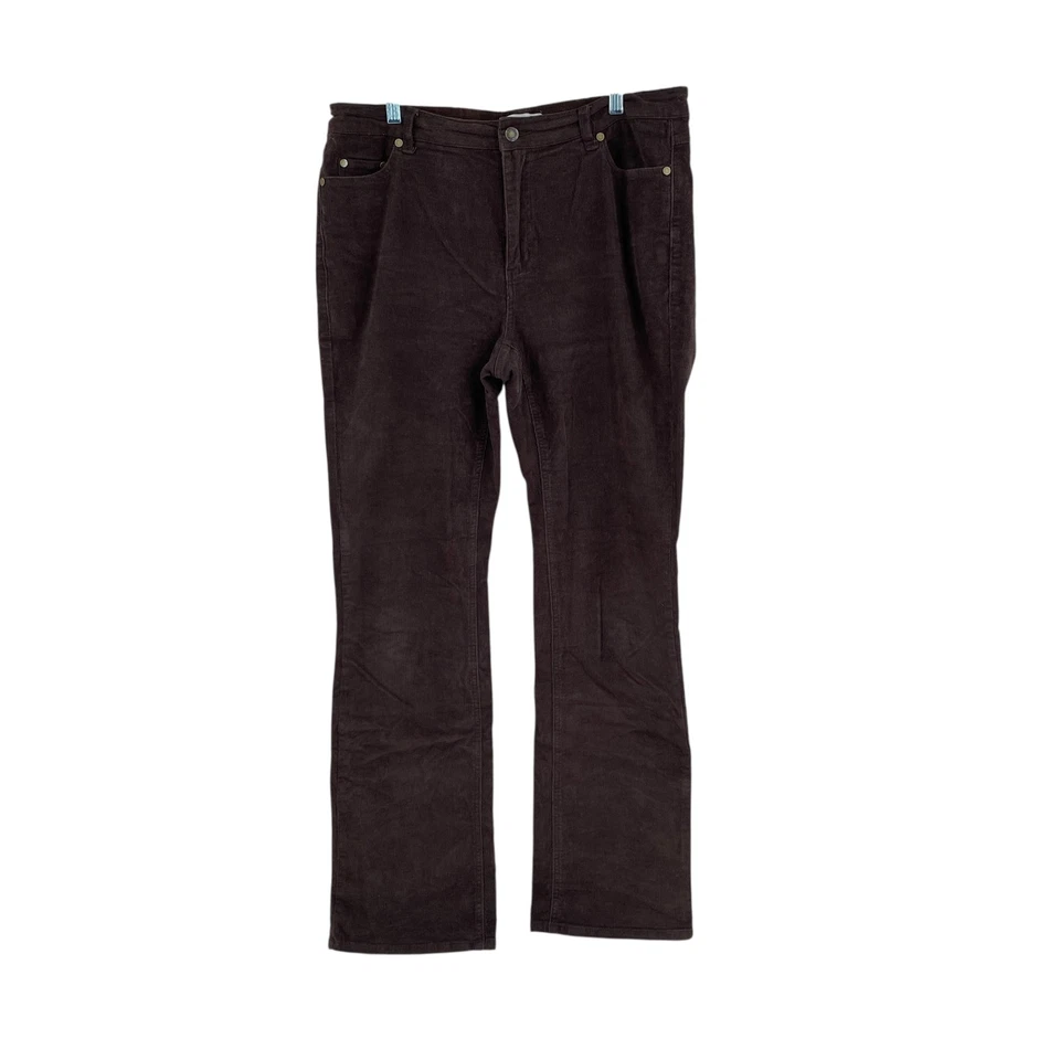 Женские коричневые вельветовые брюки Woman Within большого размера 14 Вт высокие эластичные плоские спереди - Изображение 3 из 4