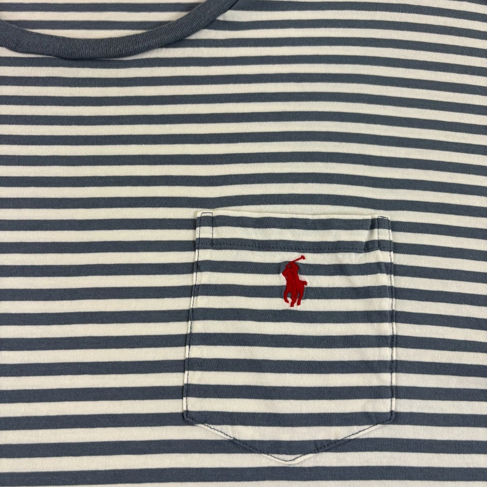 Polo Ralph Lauren Shirt Men 3XLT Tall Blue Striped Pocket Short Sleeve Crew Neck - Image 3 of 4