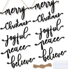 17 Pcs Merry Christmas Sign Xmas Wooden Cutout Hanging Letter Ornaments Rustic