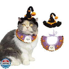 MITOCAPY Cat Costume - Cute Ghost Bib and Pumpkin Hat for Cats an