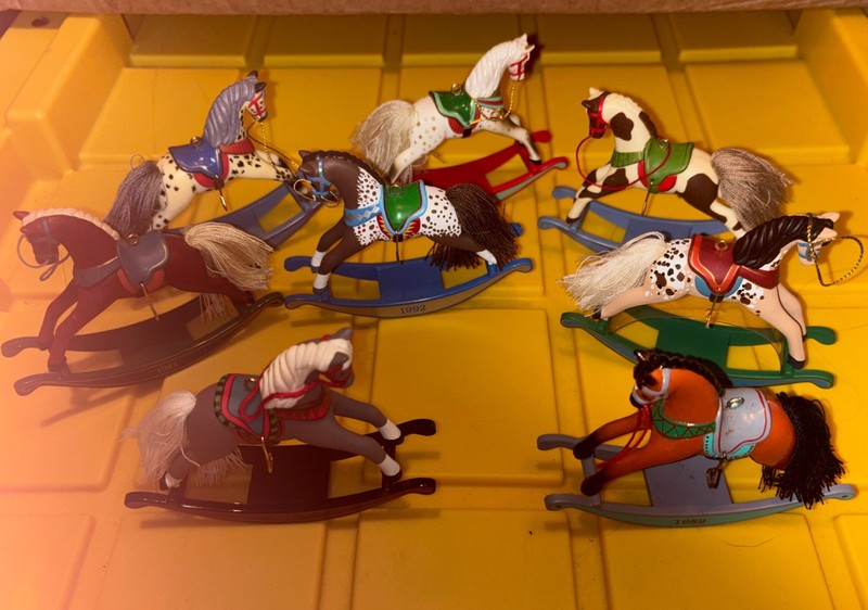 Vintage Lot of 8 Wooden Rocking Horses Christmas Ornaments No Boxes
