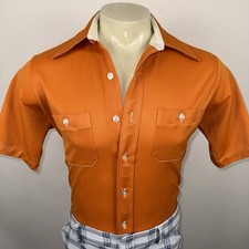 Vintage Arrow Doubler Shirt Disco Polyester Burnt Orange 1970s Mens 15.5 Medium