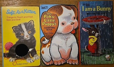 VTG Childrens Small Animal Board Book Lot - Pokey Puppy, Soft Kitten, I am Bunny