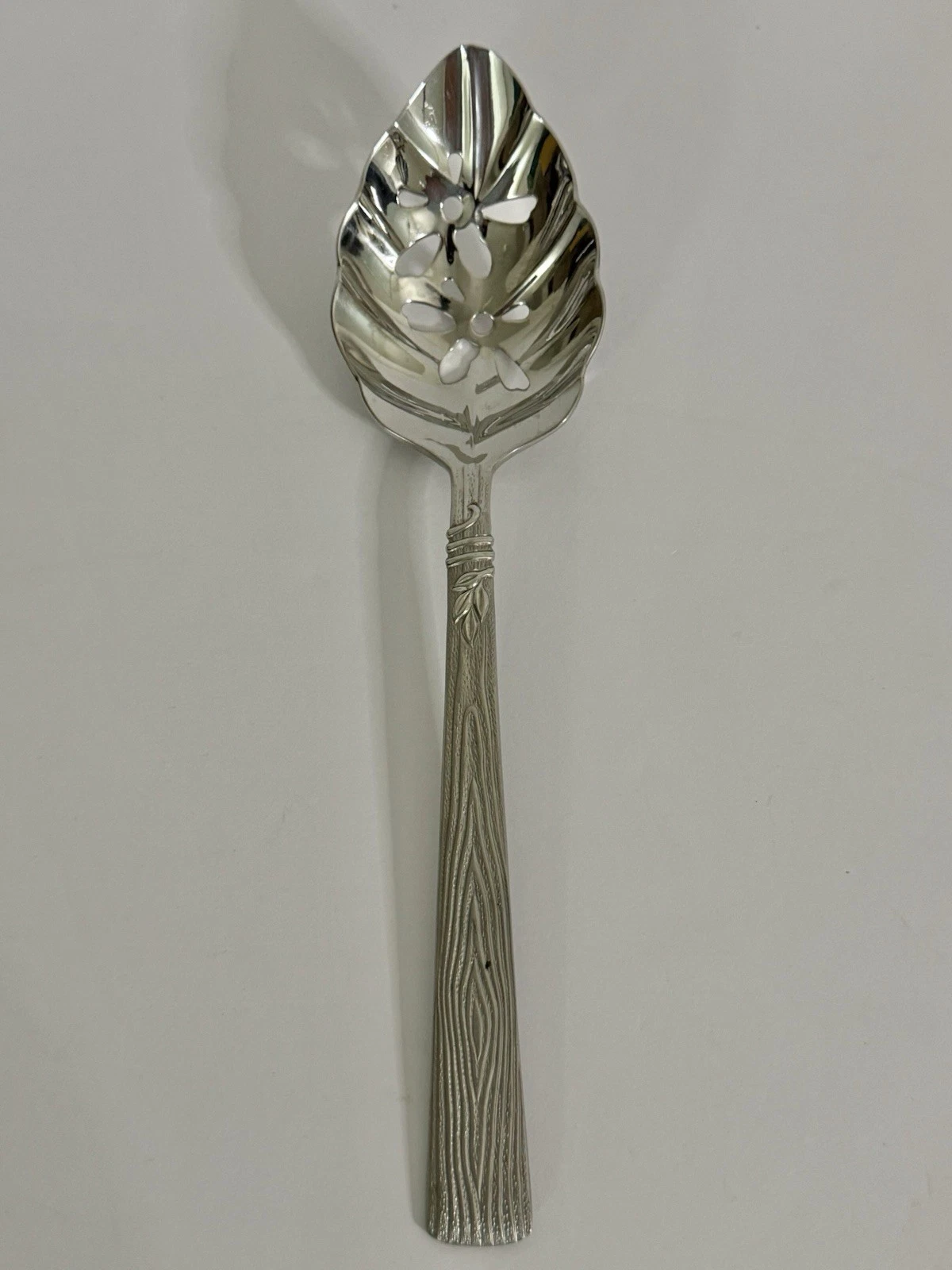 Pfaltzgraff Naturewood Pierced Casserole Spoon Serving Berry Spoon Leaf Bark VTG