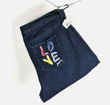 LOVE Moschino Dark Blue Denim "LOVE" Embroidered LOGO JEANS  Sz 29 - Orig. 285
