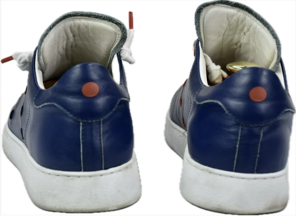 ZAPATOS ZAPATILLAS KITON piel de becerro azul hechos a mano lujo 42 = EE. UU. Talla 9 Foto 3 de 4