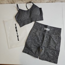 NEW WOMENS 2 Piece Workout Set Gray Sports Bra  Shorts Outfit Thrive Size L