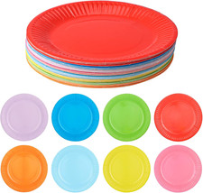40 Packs 7" Colorful Party Paper Plates,Classic Assorted Color round All Occasio