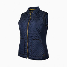 Joules Braemar Quilted Vest Gilet Navy Blue Gold Zip Women s US 10 UK 14 EU 42