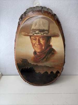 Vintage Western Cowboy Wood Slice Wall Plaque Rustic Old West Cabin Decor