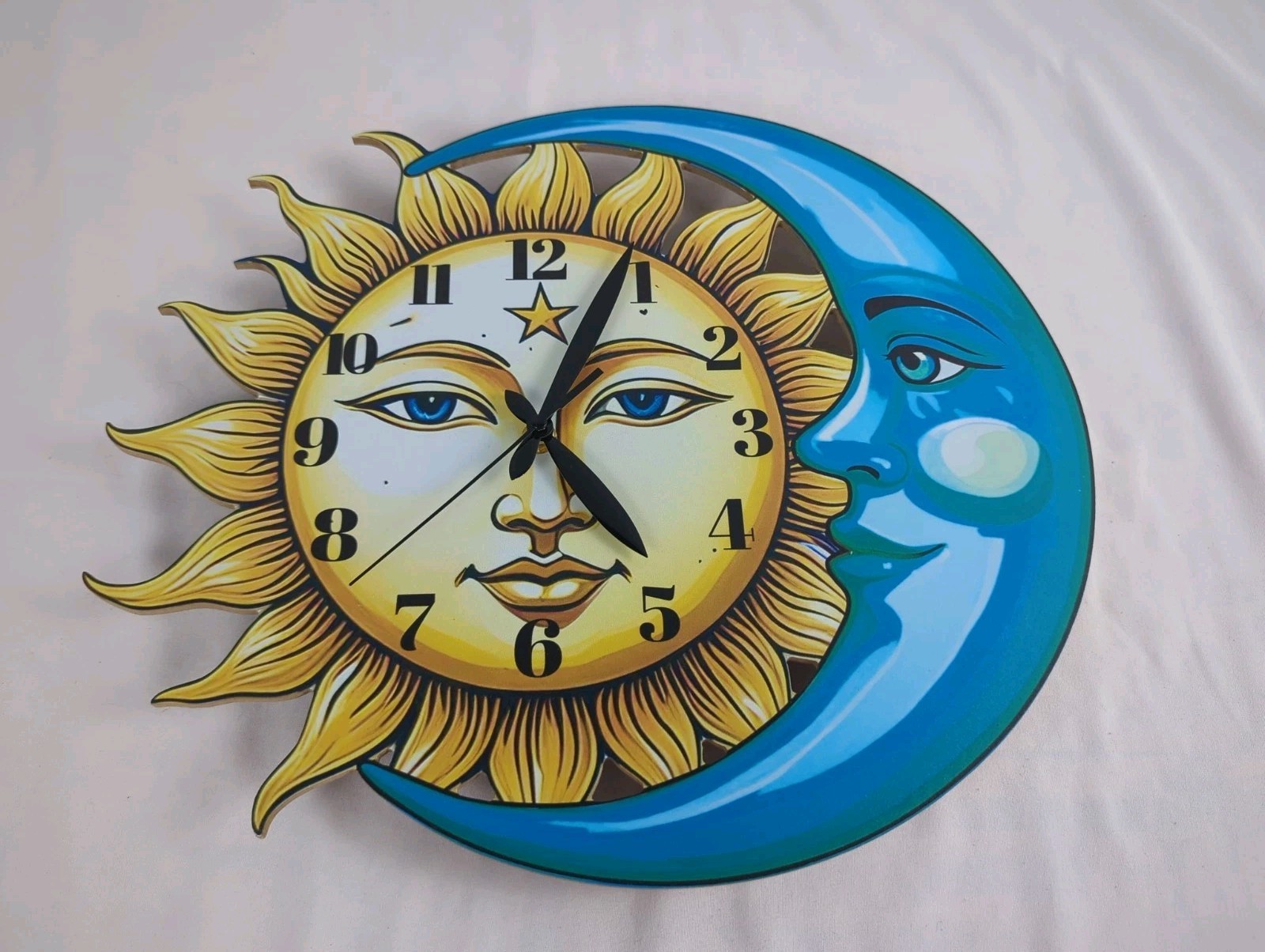 1 PCS Sun Moon Pattern Wall Clock 14.9 Inch Star Wood Grain NonTicking