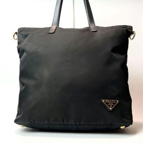 Prada Black Nylon 2-Way Tote Shoulder Bag Tessuto Fabric Designer Handbag