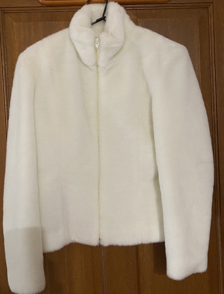 White/Cream Faux Fur Jacket Size 12