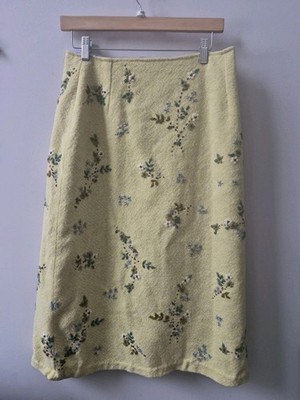 oilily women skirt Vintage 40 S Embroidered Lace Slip Lined Boho Knit Yellow 