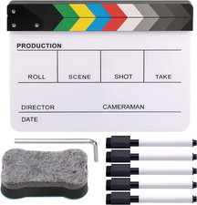 Movie Film Clap Board, Acrylic 10"x12" Acrylic Dry Erase Director Clapboard, Pro