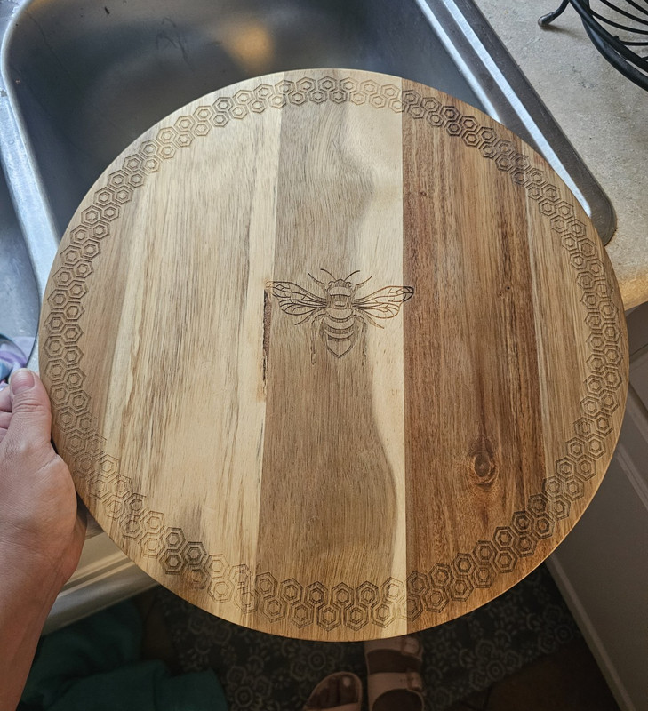 Lazy Susan - Bee Pattern bread+butter Round Wood Serving Board, 16in