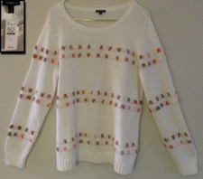 NWT TALBOTS SUMMER WHITE DIP DYE WOVEN MATERIAL STRIPE COTTON SWEATER TOP L
