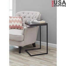 C Shaped Metal End Table Space Saving Tray Table Living Room Office Use Black  