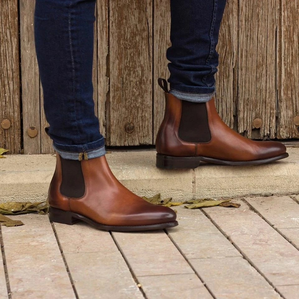 Handmade Mens Brown Leather Chelsea boots, Men casual brown ankle leather  boot