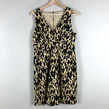 Michael Kors Dress Women 10 Black Tan Animal Print Pleated Fit & Flare V Neck