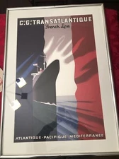 Art Deco French Line Pacifique Mediterranee Atlantique Poster 41-1/2 X 29-1/2”
